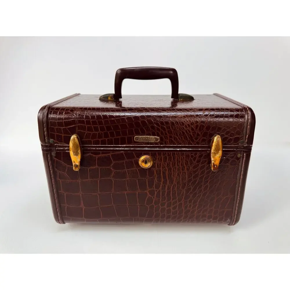 Vintage Samsonite Faux Alligator Train Case Vanity Luggage Shwayder Bros